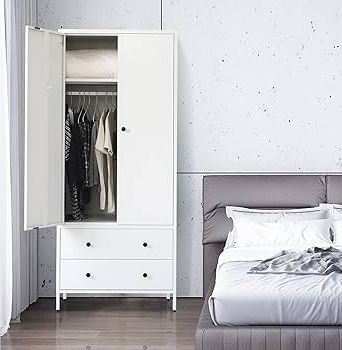 Amazon: Besfur Wardrobe Closet, Metal Armoires And Wardrobes With Two  Drawers, Adjustable Hanging Rod, 20" D*31.5" W*74" H – White : Home &  Kitchen Inside Widely Used Wardrobes With Two Drawers (Photo 7 of 10)