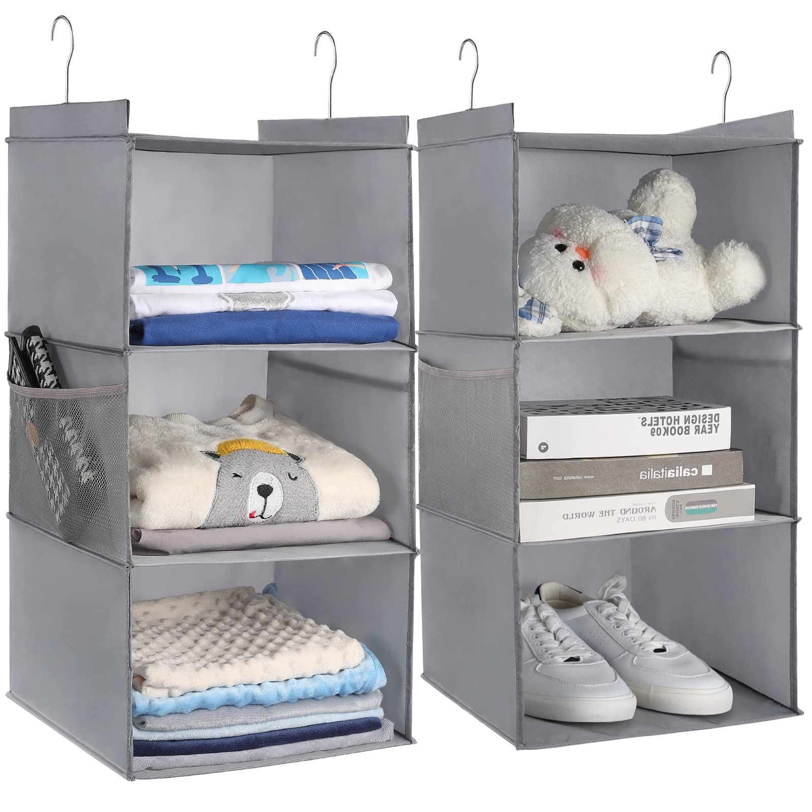 Amazon: Layerspace 2 Pack Hanging Closet Organizer 3 Shelf, Large Size Hanging  Shelves For Closet With Side Pocket, Linen, 12.2" D X 12.2" W X 27.9" H,  Dark Grey : Home & Kitchen With Regard To Most Recent 3 Shelf Hanging Shelves Wardrobes (Photo 9 of 10)