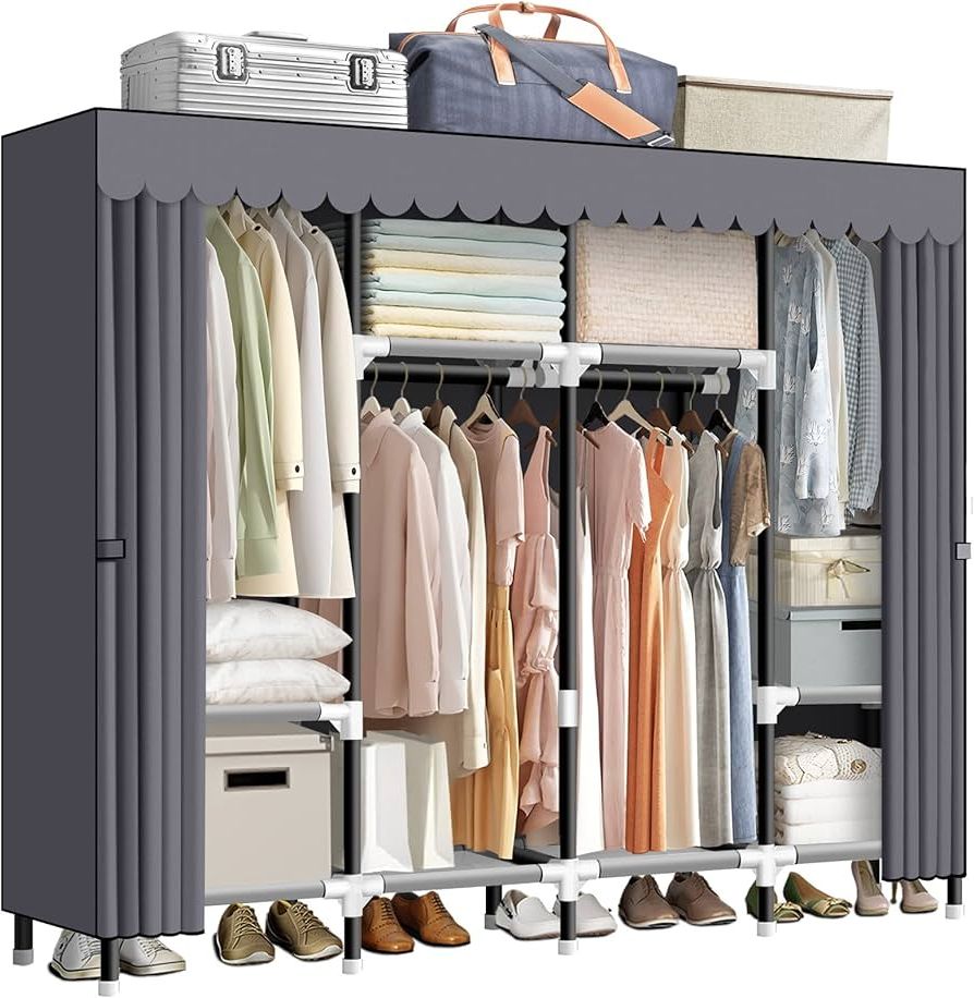 Amazon: Lokeme Portable Closet, 67 Inch Wardrobe Closet For Hanging  Clothes With 4 Hanging Rods, 25mm Steel Tube Clothes Storage Organizer For  Extra Sturdy, Quick And Easy To Assembly, Gray Cover : Inside Most Popular Wardrobes With Shelf Portable Closet (View 8 of 10)