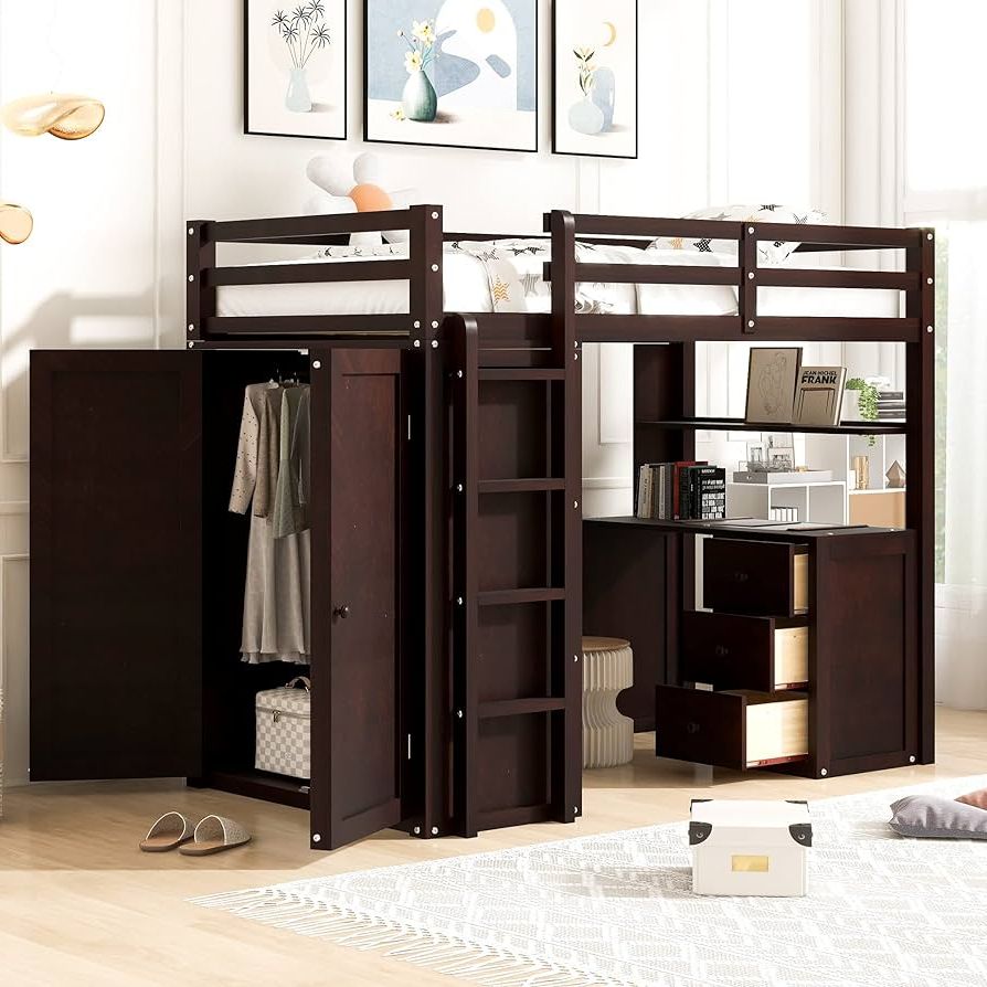 Amazon: Merax Twin Size Loft Bed With Drawers, Desk, And Wardrobe, No  Box Spring Needed (espresso) : Home & Kitchen Pertaining To Famous Espresso Wardrobes (View 7 of 10)