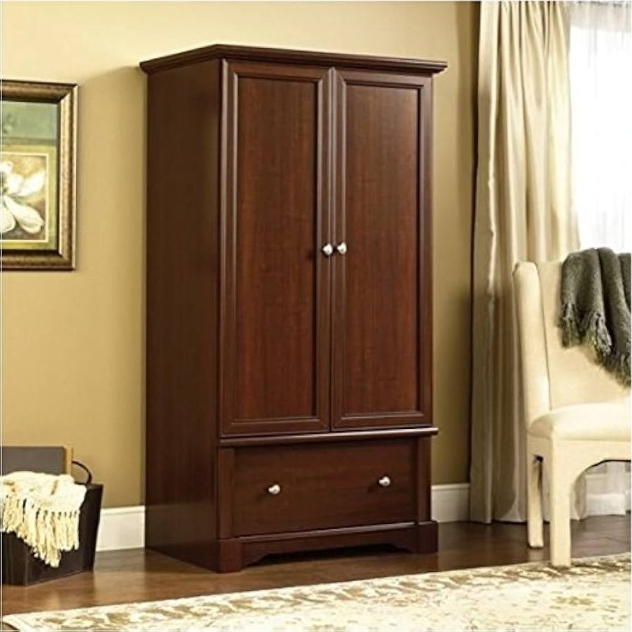Amazon: Pemberly Row Contemporary Design Wardrobe Armoire With Storage  Drawer In Cherry : Home & Kitchen Inside Well Liked Wardrobes In Cherry (Photo 9 of 10)