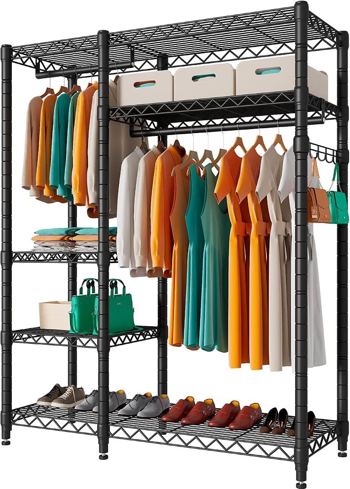 Amazon: Punion Wire Garment Rack, 5 Tiers Heavy Duty Clothes Rack For  Hanging Clothes, Metal Clothing Rack, Compact Freestanding Wardrobe Closet  With Shelves Racks,45"lx 17"w X 71"h,max Load 600lbs,black,gr5 : Home & With Recent Wire Garment Rack Wardrobes (Photo 7 of 10)