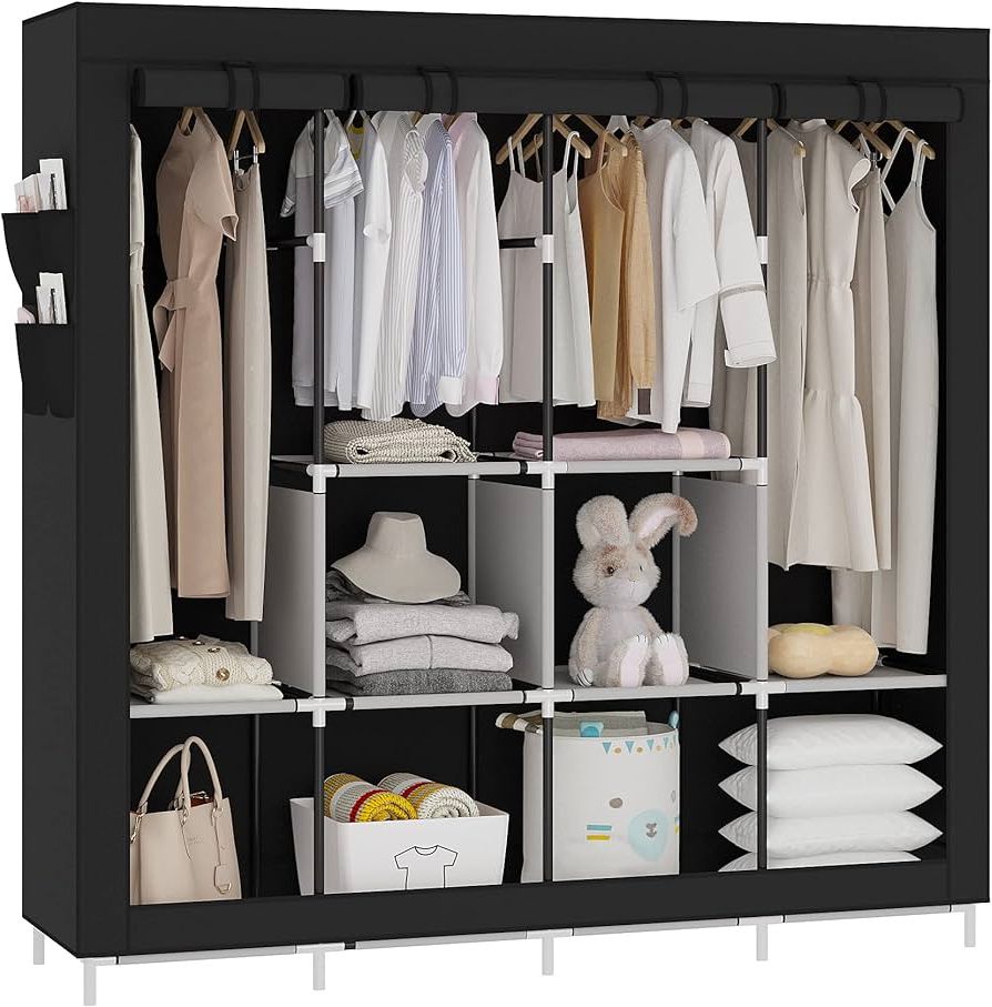Amazon: Udear Portable Closet Large Wardrobe Closet Clothes Organizer  With 6 Storage Shelves, 4 Hanging Sections 4 Side Pockets,black : Home &  Kitchen Pertaining To Most Current Clothes Organizer Wardrobes (Photo 3 of 10)