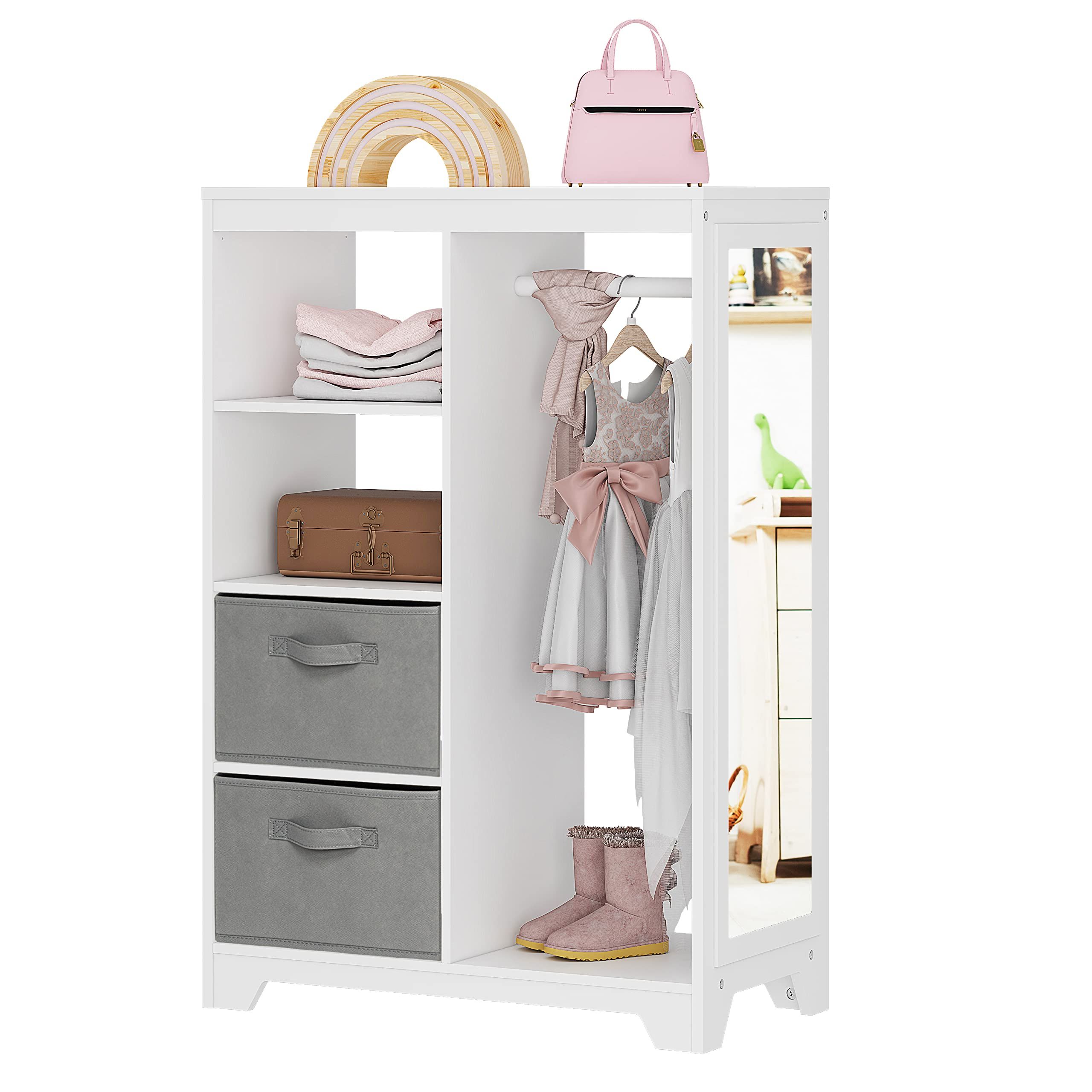 Amazon: Utex Kids Dress Up Storage With Mirror, Kids Armoire Dresser  With 2 Storage Bins And Open Hanging, Costume Closet Wardrobe For Kids,  Pretend Storage Closet Armoire Dresser For Bedroom, Kids Room : Within Famous Wardrobes With 2 Bins (View 2 of 10)