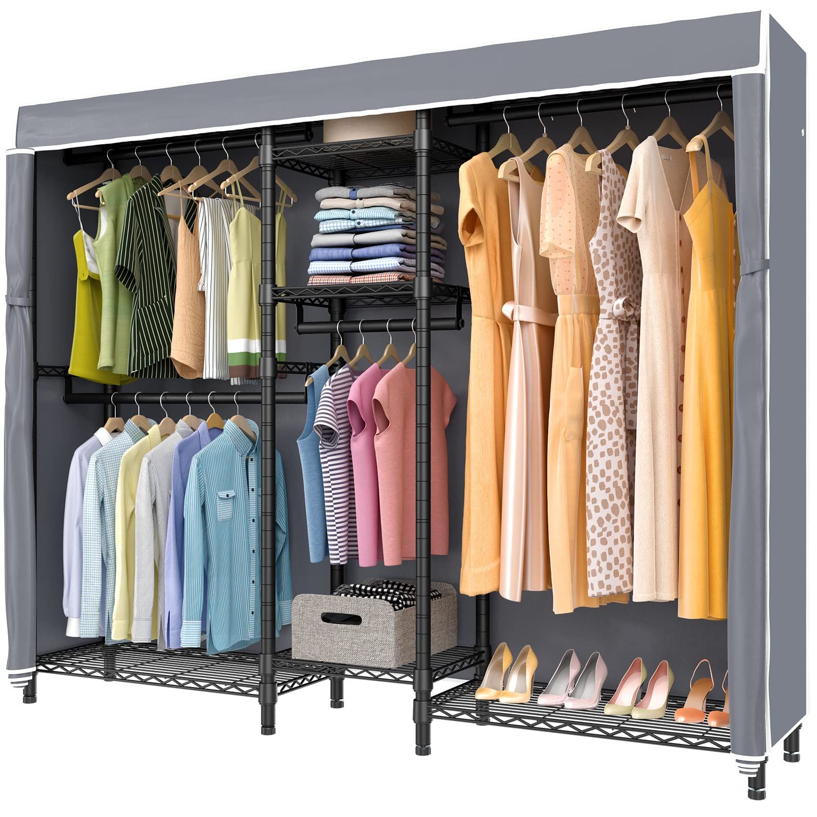 Amazon: Vipek V6c Heavy Duty Covered Clothes Rack Portable Wardrobe  Closet, 5 Tiers Wire Garment Rack Black Metal Clothing Rack With Grey  Oxford Fabric Cover, 75.6" L X 18.5" W X 76.8" For Best And Newest Single Tier Zippered Wardrobes (Photo 6 of 10)