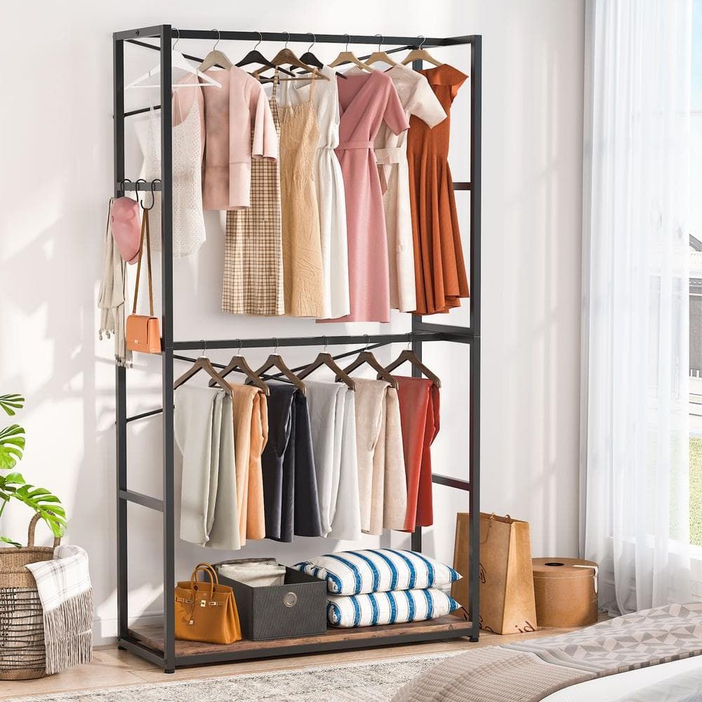 Byblight Brown Free Standing Closet Organizer Garment Rack With Double Hanging  Rod Bb U0028gx – The Home Depot Pertaining To Most Recently Released Wardrobes With Garment Rod (View 4 of 10)