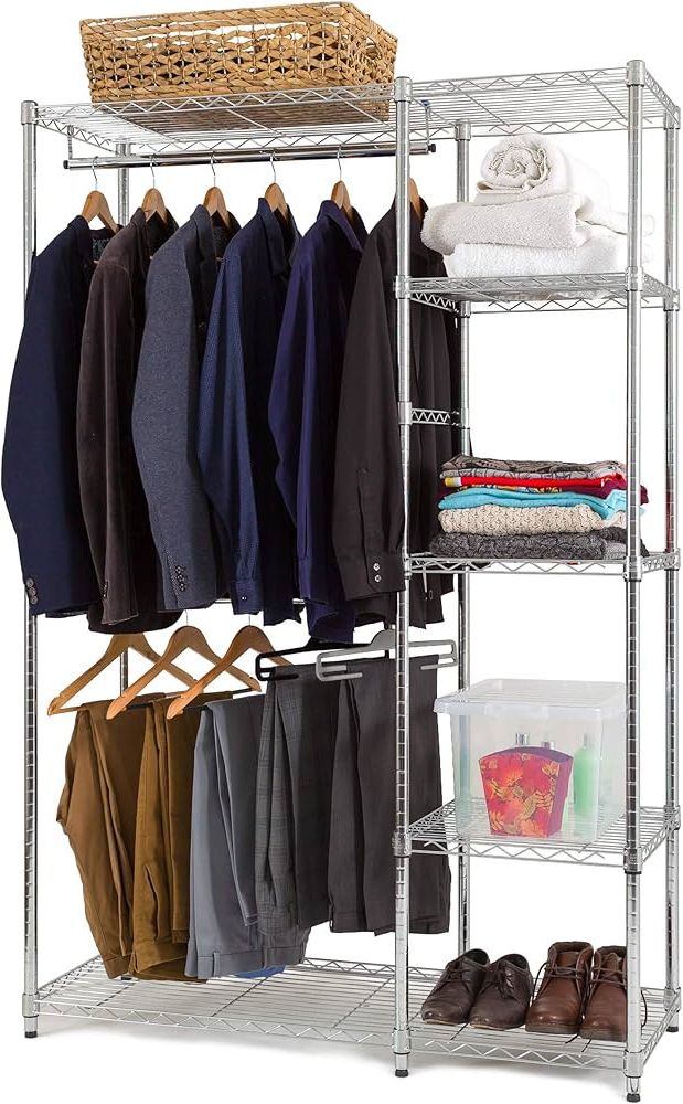 Chrome Garment Wardrobes Throughout Fashionable Chrome Heavy Duty Clothes Storage System – Maximise Your Storage Space – 2  Garment Rails And 5 Shelves For Storage, Adjustable Shelves For Ultimate  Flexibility – Free Next Day Shipping * : Amazon.co.uk: Home & Kitchen (Photo 5 of 10)