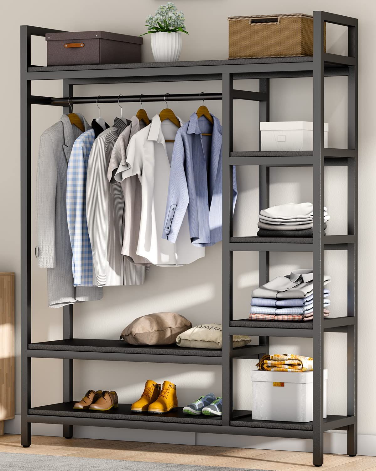 Closet Organizer Wardrobes With Regard To Most Recent Amazon: Hokeeper 600lbs Capacity Free Standing Closet Organizer With 6  Metal Shelves Heavy Duty Clothing Rack For Hanging Clothes Sturdy Storage Wardrobe  Closet Garment Rack For Bedroom : Home & Kitchen (View 5 of 10)
