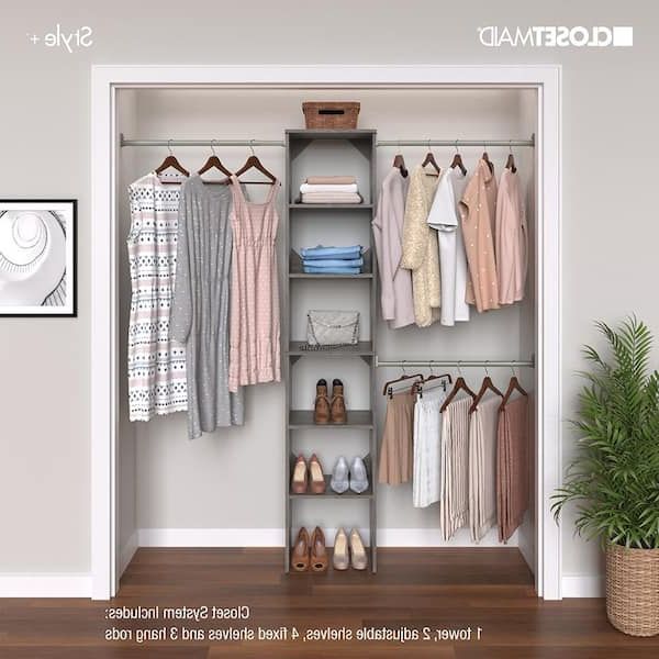 Closetmaid Style + 14 In. D X 17 In. W X 82.25 In. H Coastal Teak Wood  Floor Mount 6 Shelf Closet Kit With Hang Rods 3269 – The Home Depot For 2018 6 Shelf Wardrobes (Photo 2 of 10)