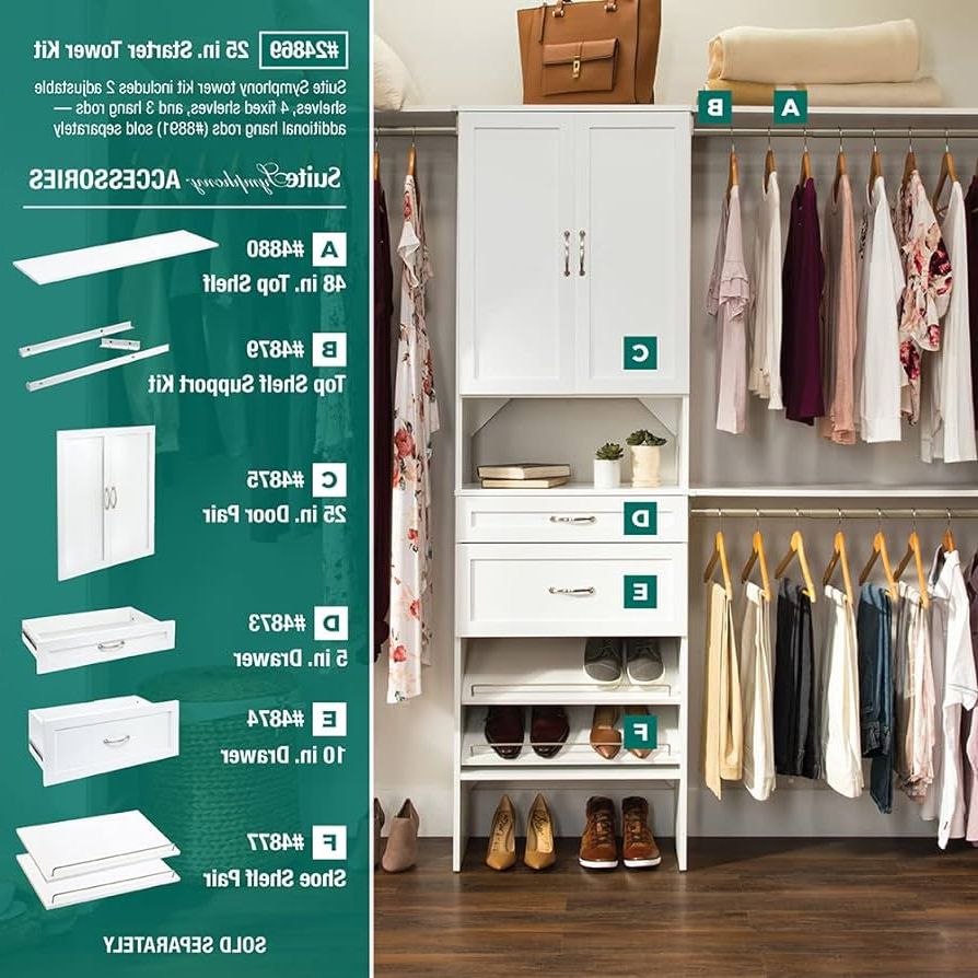 Current 3 Shelving Towers Wardrobes Regarding Amazon: Closetmaid Suitesymphony Wood Closet Organizer Starter Kit Tower  And 3 Hang Rods, Shelves, Adjustable, Fits Spaces 5 – 10 Ft (View 9 of 10)