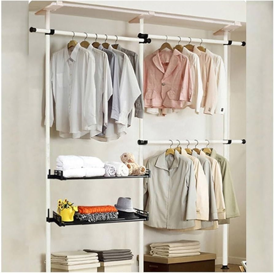 Current Amazon: 2 Tier Adjustable Closet Organizer Garment Rack, Heavy Duty  Floor To Ceiling Clothes Rack, Storage Free Standing Closet Ceiling Link  Floor Hanger For Home Bedroom (color : Style 1) : Home & Kitchen For 2 Tier Adjustable Wardrobes (Photo 3 of 10)