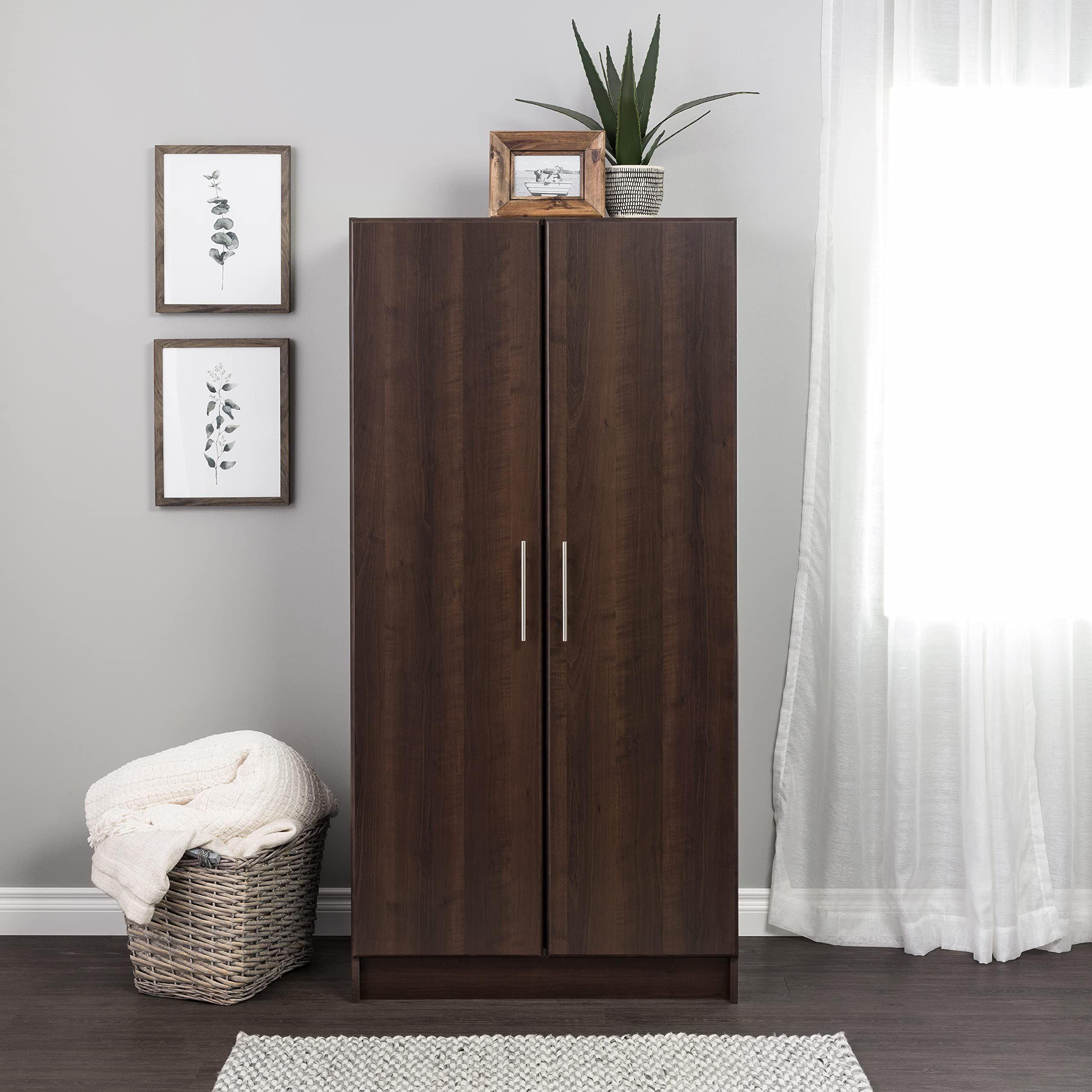 Espresso Wardrobes With Trendy Amazon: Prepac Elite Functional Wardrobe Closet With Hanging Rail And  Shelves, Simplistic 2 Door Armoire Portable Closet 21" D X 32" W X 65" H,  Espresso, Eesw 3264 K : Home & Kitchen (Photo 2 of 10)