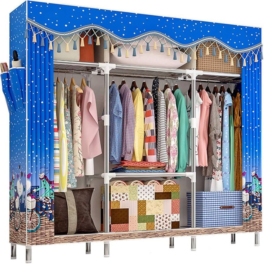 Extra Wide Portable Wardrobes Intended For Preferred Amazon: Zzbiqs Extra Large Wardrobe Clothes Storage Closet, Portable  Garment Organizer Shelves Rack, Flannel Fabric Cover Standing Closet With  Hang Rod And 2 Side Pockets(blue) : Everything Else (Photo 3 of 10)