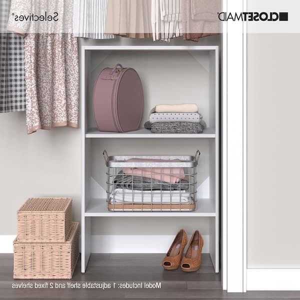 Fashionable 3 Shelving Towers Wardrobes Within Closetmaid Selectives 25 In. W White Tower Unit Stackable 3 Shelf Wood  Closet System 5703000 – The Home Depot (Photo 6 of 10)