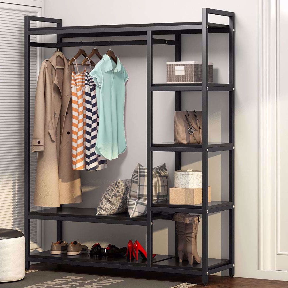 Fashionable 6 Shelf Wardrobes Intended For Tribesigns Free Standing Closet Organizer,heavy Duty Clothes Rack With 6  Shelves And Hanging Bar, Large Closet Storage System & Closet Garment  Shelves – Walmart (Photo 5 of 10)