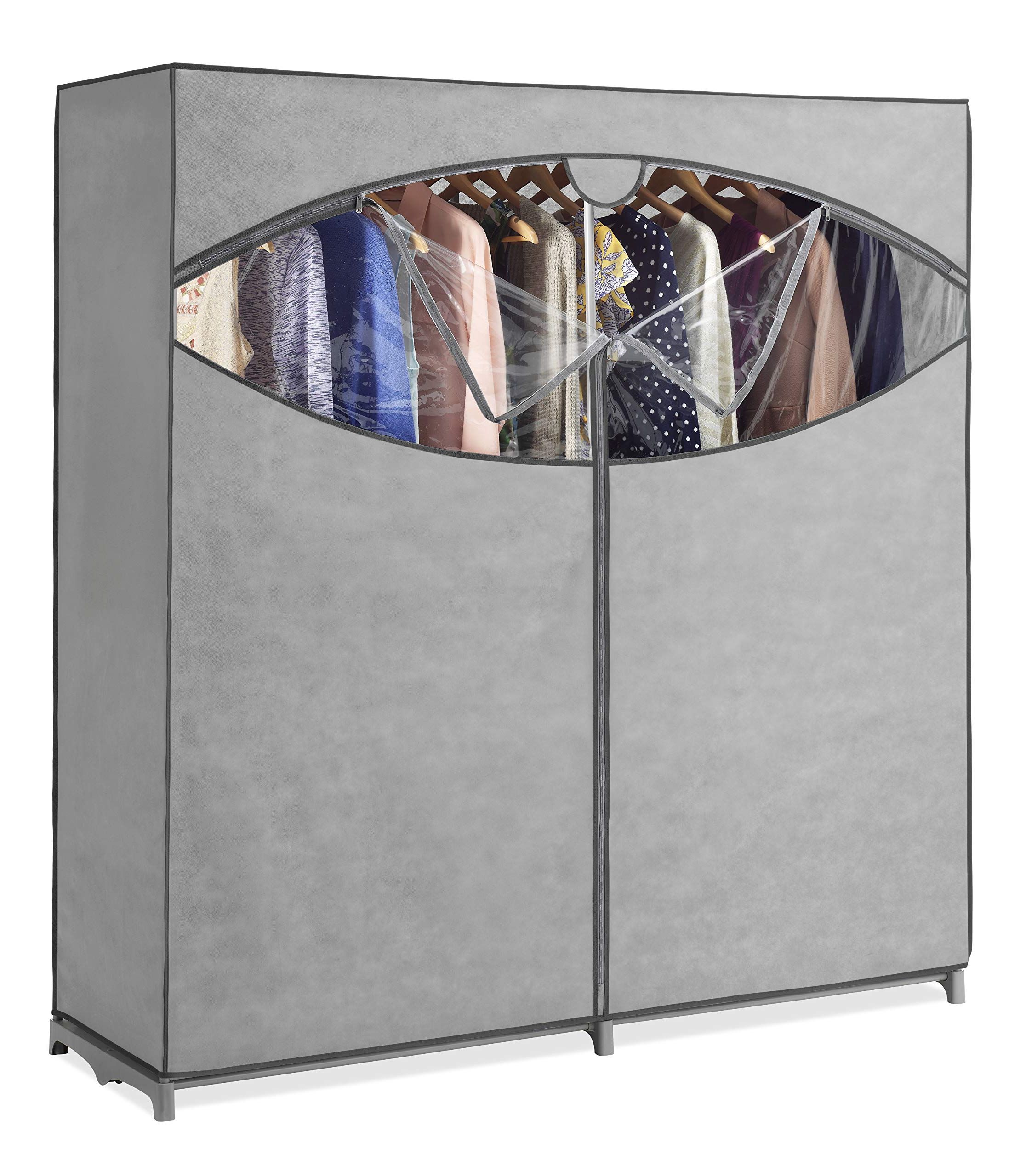 Fashionable Extra Wide Portable Wardrobes Inside Amazon: Whitmor Portable Wardrobe Clothes Storage Organizer Closet With  Hanging Rack – Extra Wide  Grey Color – No Tool Assembly – Strong & Durable  – 60inw X 19.5ind X 64in L – Not (Photo 5 of 10)