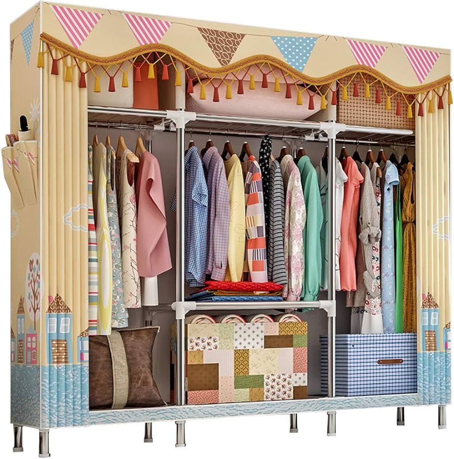 Favorite Amazon: Zzbiqs Extra Large Wardrobe Clothes Storage Closet, Portable  Garment Organizer Shelves Rack, Flannel Fabric Cover Standing Closet With  Hang Rod And 2 Side Pockets, Beige : Everything Else Regarding Extra Wide Portable Wardrobes (Photo 1 of 10)