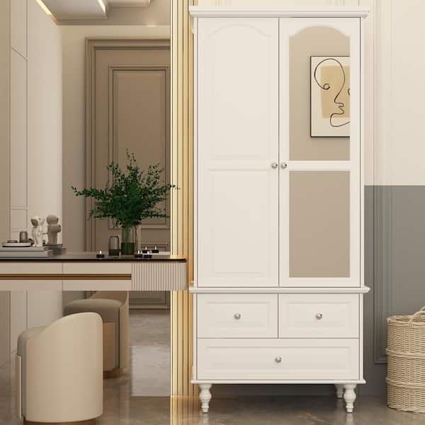 Fufu&gaga White Wooden Wardrobe Armoires W/ Mirror,hanging Rods, Drawers,adjustable  Shelves( 19.7 In. D X 31.5 In. W X 70.9 In. H) Kf330054 01 – The Home Depot With Regard To Most Up To Date Wardrobes With Two Drawers (Photo 9 of 10)
