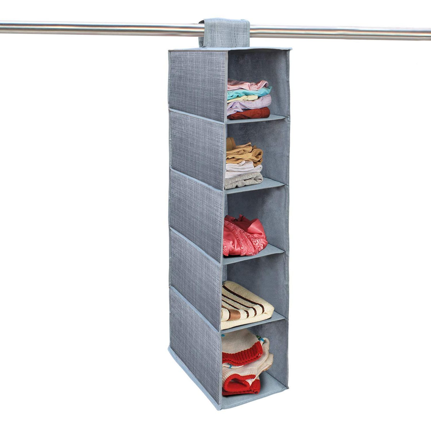 Hokipo Non Woven Cloth Hanging Storage Wardrobe Organizer, 5 Shelves  (grey)(plastic) : Amazon.in: Home & Kitchen Inside Most Recently Released Hanging Closet Organizer Wardrobes (Photo 2 of 10)
