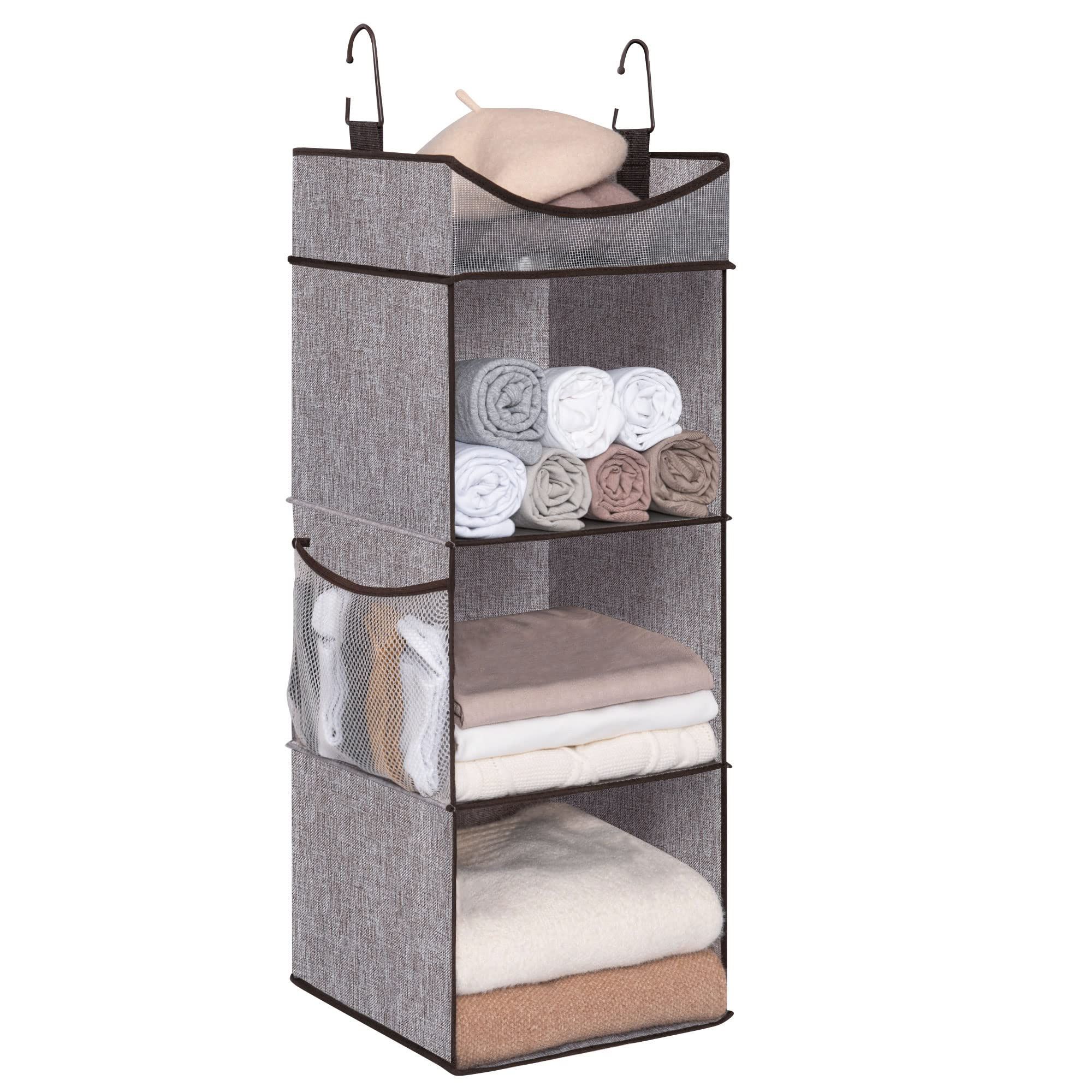 Most Current Amazon: Storageworks Hanging Closet Organizer, 3 Shelf Hanging Closet  Shelves With Top Shelf, 12" W X 12" D X 35 ¼"h, Extra Large Space, Mixing  Of Brown And Gray : Home & Kitchen For 3 Shelf Hanging Shelves Wardrobes (View 6 of 10)