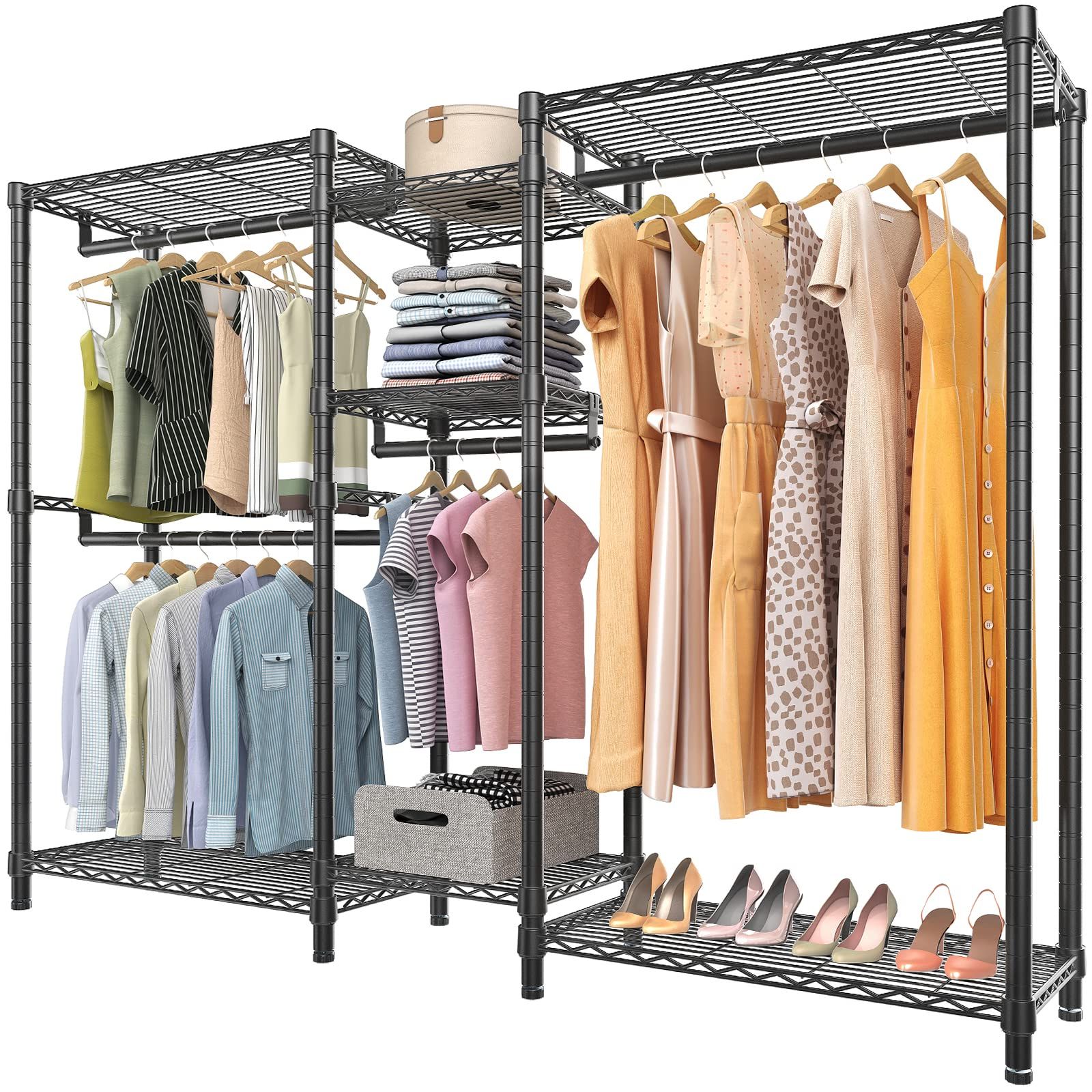 Most Current Wire Garment Rack Wardrobes Intended For Amazon: Vipek V6 Wire Garment Rack Heavy Duty Clothes Rack Metal With  Shelves, Freestanding Portable Wardrobe Closet Rack For Hanging Clothes  74.4" L X 17.7" W X  (View 2 of 10)