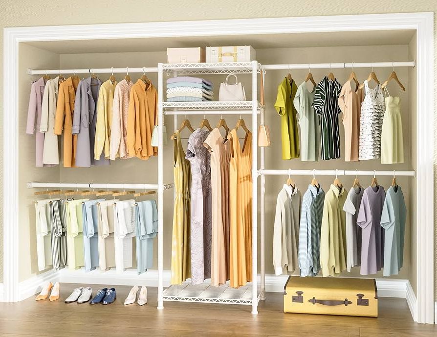 Most Popular Built In Garment Rack Wardrobes With Regard To Amazon: Ulif M3 Clothes Rack Closet Organizer And Storage System 3  Tiers Built In Wall Mounted Heavy Duty Garment Rack With 4 Expandable  Hanger Rods, Fits Space 4.3 9.3 Ft, 72.2”h, Load Capacity 710lbs, (Photo 7 of 10)
