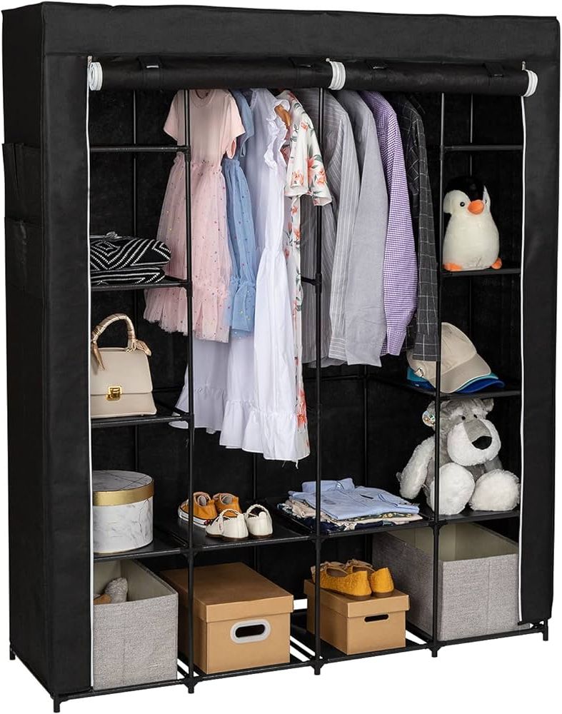 Most Recent Amazon: Karl Home 5 Tiers Portable Closet, Non Woven Fabric Closet  Wardrobe, Storage Organizer With Shelves & Cover For Hanging Clothes, 56" L  X 18.5" W X 66" H, Black : Home & Kitchen Within 5 Tiers Wardrobes (Photo 8 of 10)