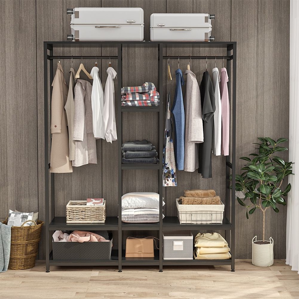 Most Recent Double Rod Free Standing Closet Organizer,heavy Duty Clothe Closet Storage  With Shelves, – On Sale – Bed Bath & Beyond – 32137592 For Standing Closet Clothes Storage Wardrobes (View 5 of 10)