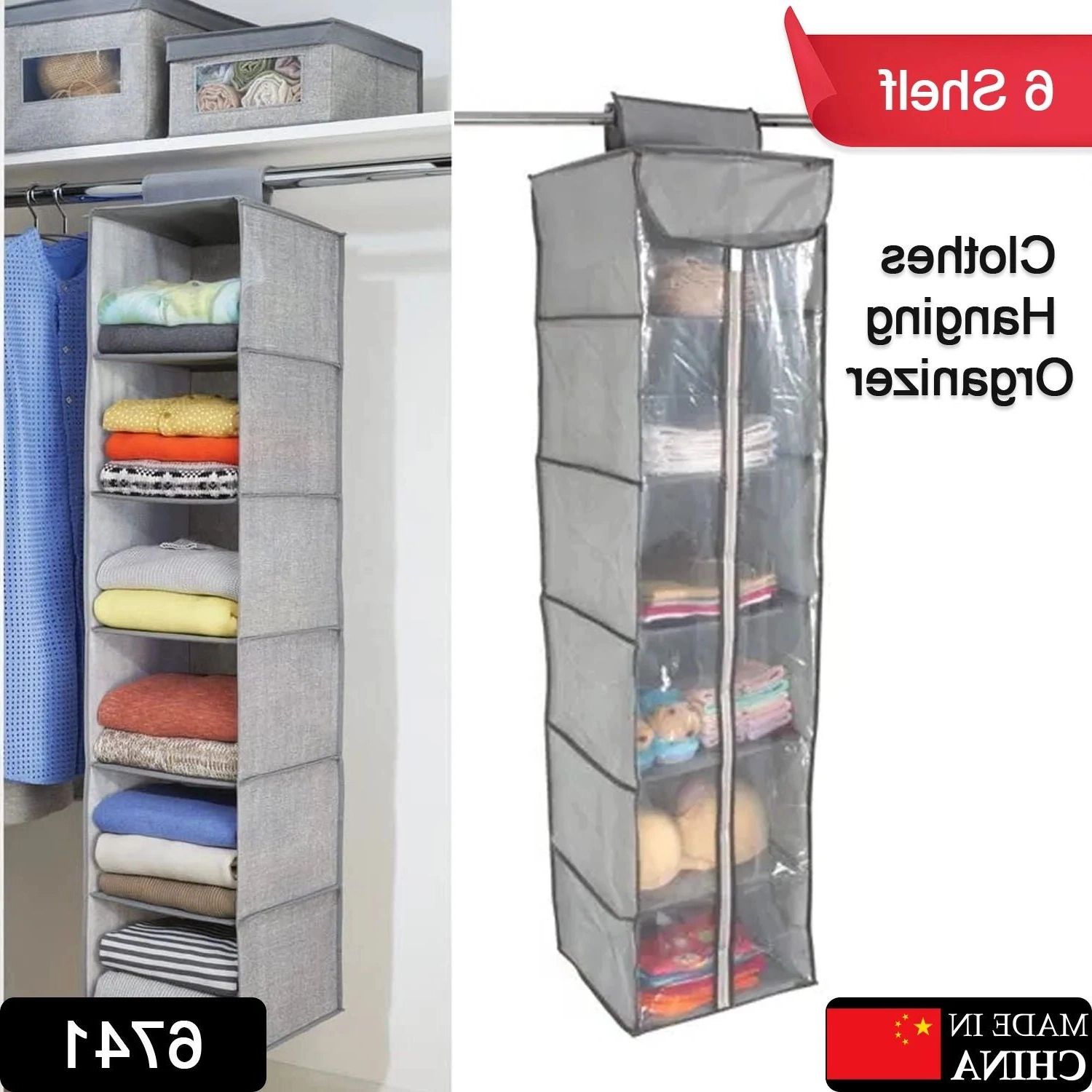 Most Recently Released 6 Shelf Non Woven Wardrobes In 6741 Non Woven Fabric Cloth 6 Selves Hanging Storage Wardrobe Organizer  With Pvc Zippered Closure 6 Layers Chain Cloth (Photo 10 of 10)