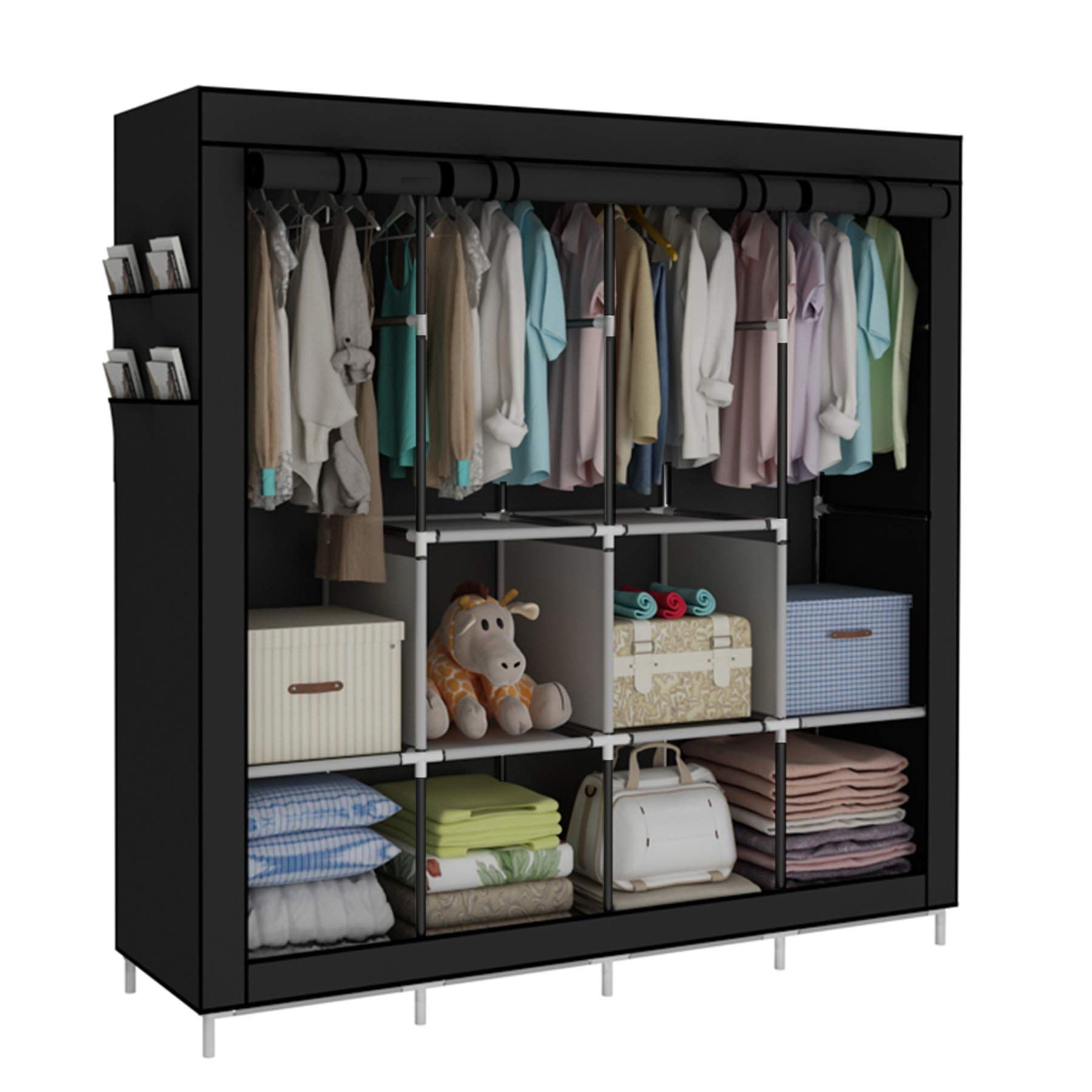 Most Up To Date Amazon: Accstore Portable Wardrobe Clothing Wardrobe Shelves Clothes  Storage Organiser With 4 Hanging Rail,black : Home & Kitchen Within Wardrobes With Shelf Portable Closet (Photo 2 of 10)