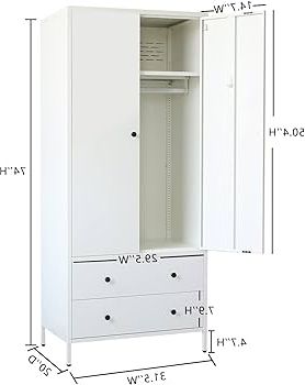 Most Up To Date Amazon: Besfur Wardrobe Closet, Metal Armoires And Wardrobes With Two  Drawers, Adjustable Hanging Rod, 20" D*31.5" W*74" H – White : Home &  Kitchen For Wardrobes With Two Drawers (Photo 5 of 10)