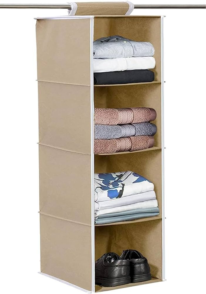 Popular 4 Shelf Closet Wardrobes With Regard To Urbane Home 4 Shelf Closet Hanging Organizer, 4 Tier Closet Wardrobe  Organizer Clothes Storage Hanger For Family Closet Bedroom, Foldable And  Universal Fit (brown) : Amazon.in: Home & Kitchen (Photo 2 of 10)