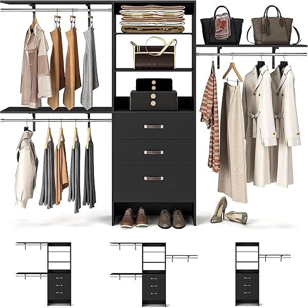 Popular Amazon: Armocity 96 Inches Closet System, 8ft Walk In Closet Organizer  With 3 Shelving Towers, Heavy Duty Clothes Rack With 3 Drawers, Built In  Garment Rack, 96" L X 16" W X 75" Within Wardrobes With 3 Shelving Towers (Photo 9 of 10)