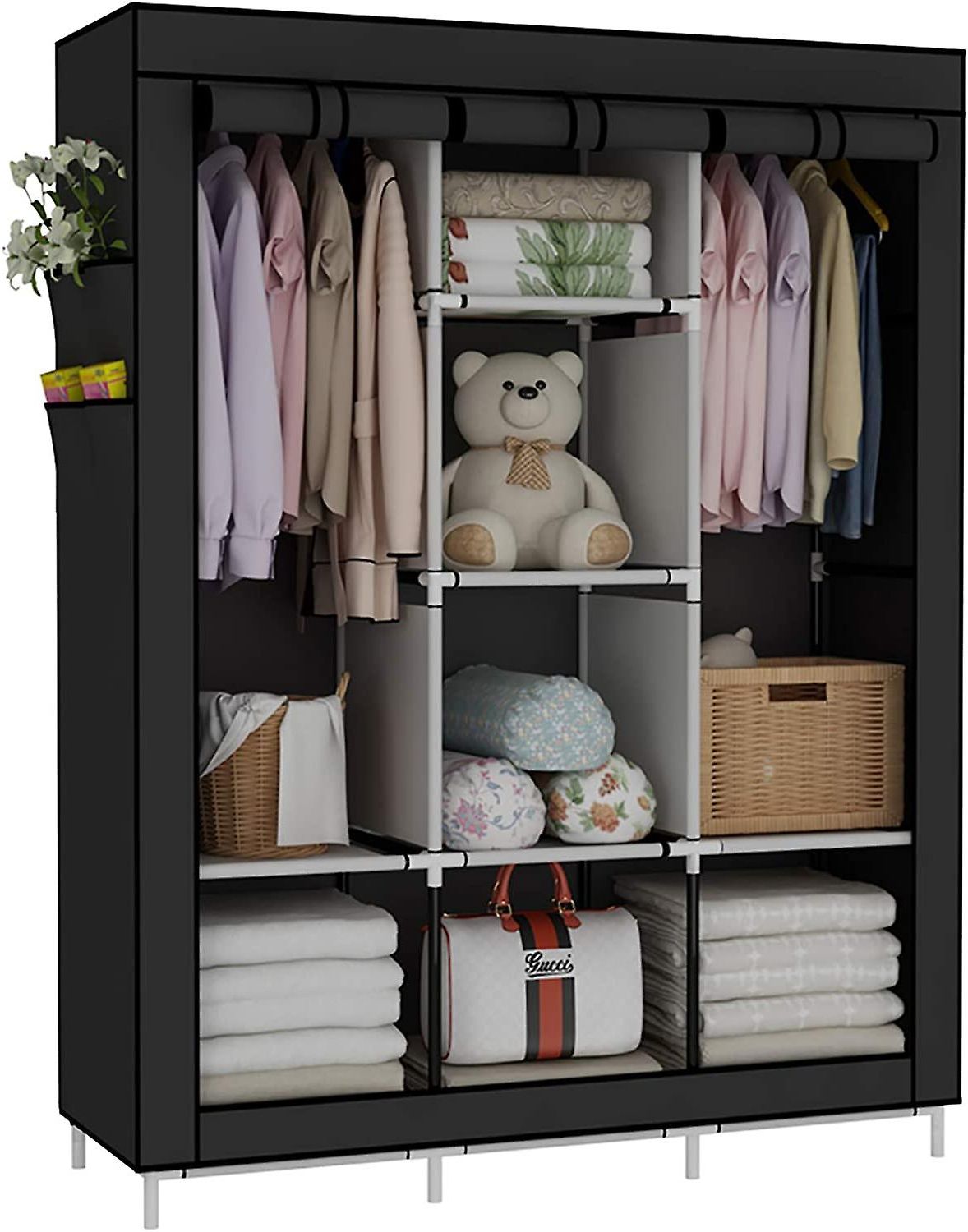 Portable Wardrobe Non Woven Fabric Wardrobe Storage Cabinet With Sliding  Doors Black (Photo 2 of 10)