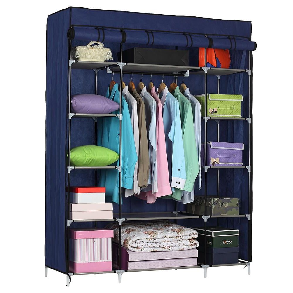 Portable Wardrobes Intended For Most Popular Ktaxon 53" Portable Closet Storage Organizer Wardrobe Clothes Rack With  Shelves,blue – Walmart (View 7 of 10)