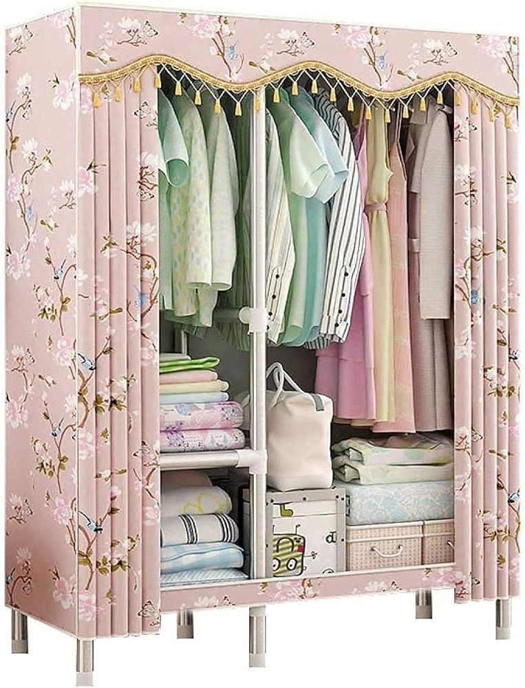 Portable Wardrobes Within Most Up To Date Portable Wardrobes Wardrobe Cloth For Bedroom Portable Closet Shelves  Freestanding Clothes Storage Organizer Extra Stron And Durable For Shoes  Hats Flower_110x45x165cm (flower) : Amazon.it: Casa E Cucina (Photo 3 of 10)
