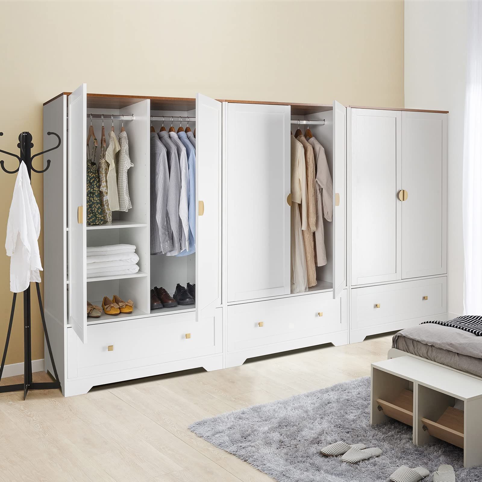 Preferred Amazon: Vingli Wide Wardrobe Closet, White Armoire Wardrobe With Hanging  Rod, Shelves And Drawer, Freestanding Closet Wardrobe Cabinet, Armoires And  Wardrobes With Doors For Bedroom, Kids' Room, Dorm : Home & Kitchen In Wardrobes With Hanging Rod (View 10 of 10)