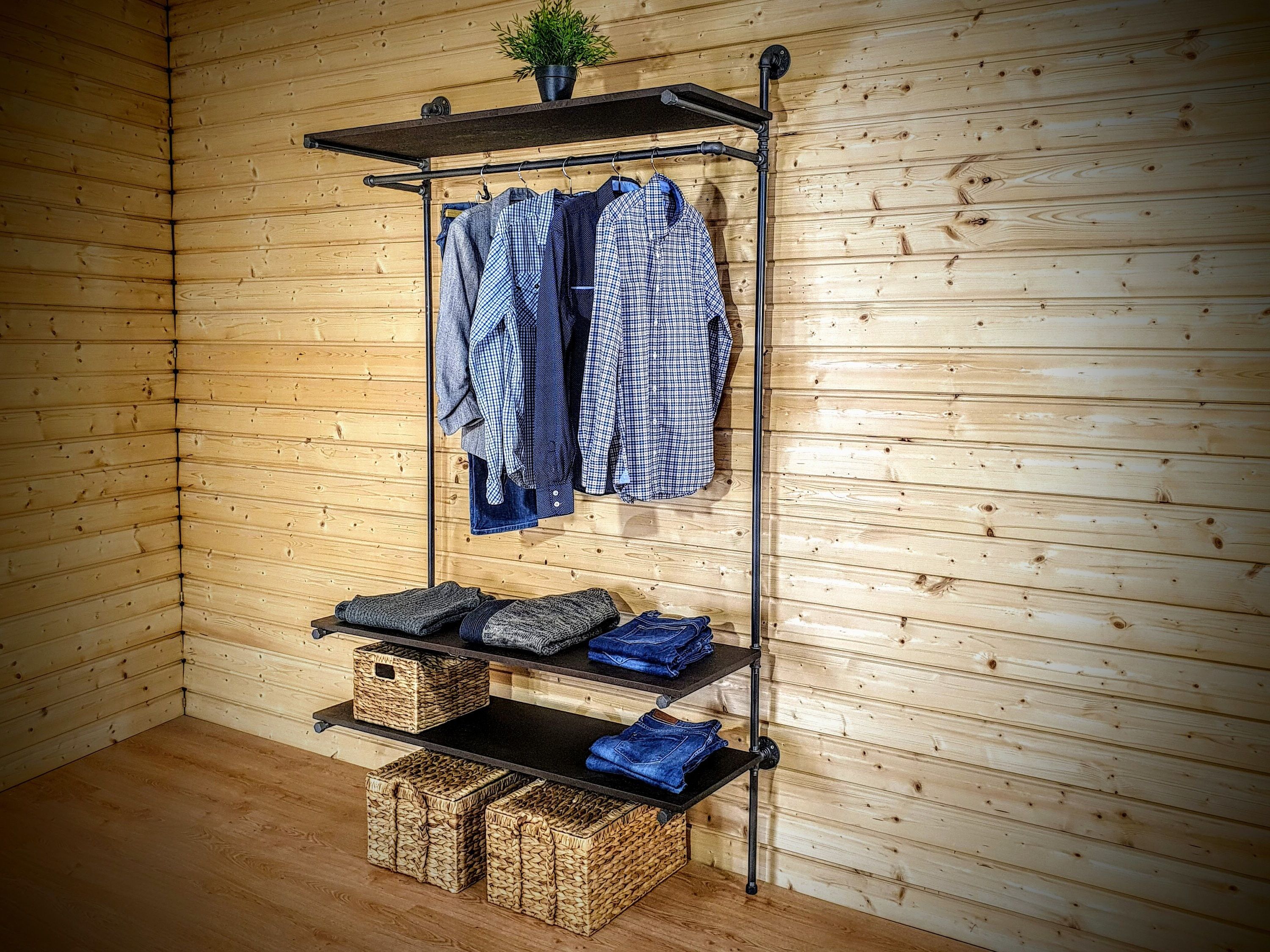 Preferred Clothes Rack With Shelves For Built In Wardrobe Industrial – Etsy Denmark Regarding Built In Garment Rack Wardrobes (Photo 5 of 10)