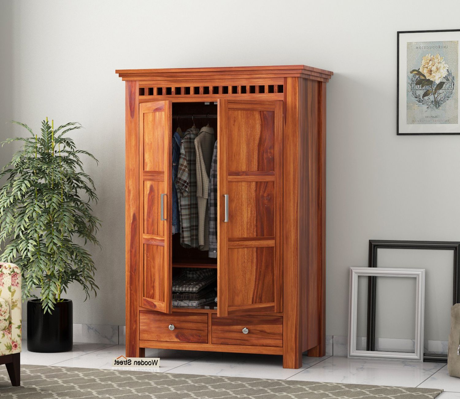 Preferred Medium Size Wardrobes Pertaining To Buy Adolph Medium Size Wardrobe (honey Finish) Online In India At Best  Price – Modern Wardrobes – Bedroom Cabinets – Storage Furniture – Furniture  – Wooden Street Product (Photo 3 of 10)