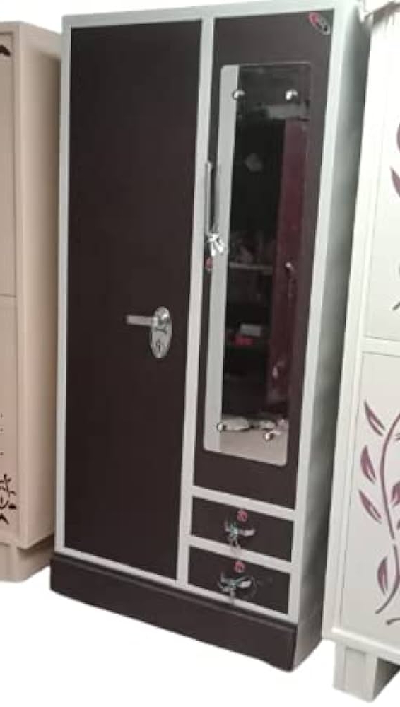 Rajarani Steel Almirah, Door Metal Almirah Metal Wardrobe With Locker Silver  &dark &brown Color With Mirror Style 38 : Amazon (View 9 of 10)