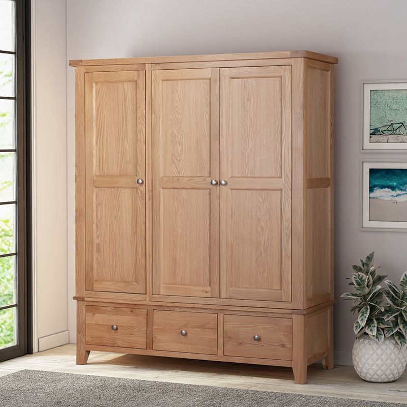 This Light Oak 3 Door Wardrobe Is Part Of Our Harwick Oak Rnage Of Furniture Intended For Well Known Wardrobes With 3 Drawers (Photo 1 of 10)