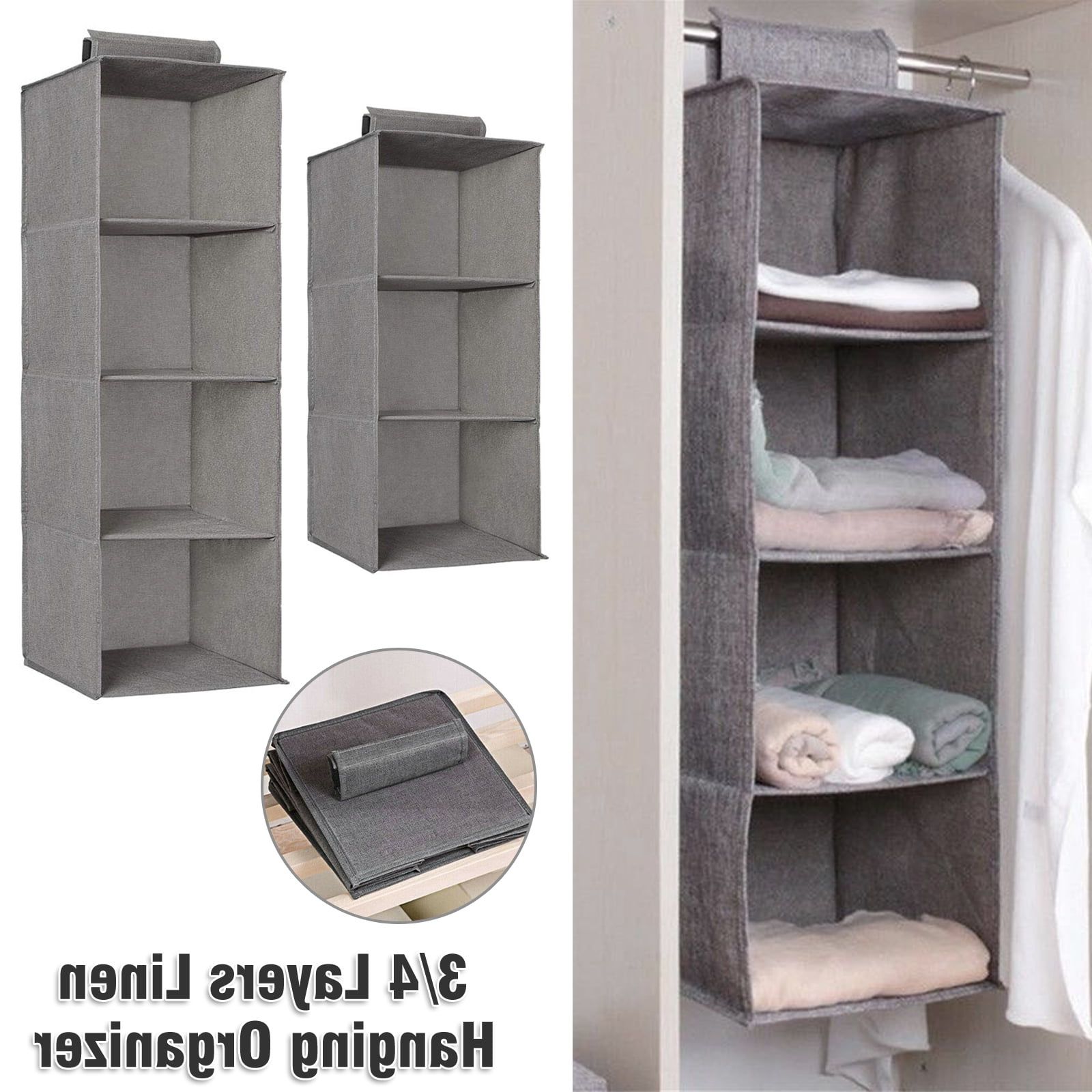 Tsv Hanging Closet Organizer, 3/4 Shelf Hanging Clothes Storage Box  Collapsible Accessory Shelves Hanging Closet Cubby For Sweater & Handbag  Organizer, Dorm Room Closet Organizers And Storage, Gray – Walmart Pertaining To Trendy 3 Shelf Hanging Shelves Wardrobes (View 10 of 10)