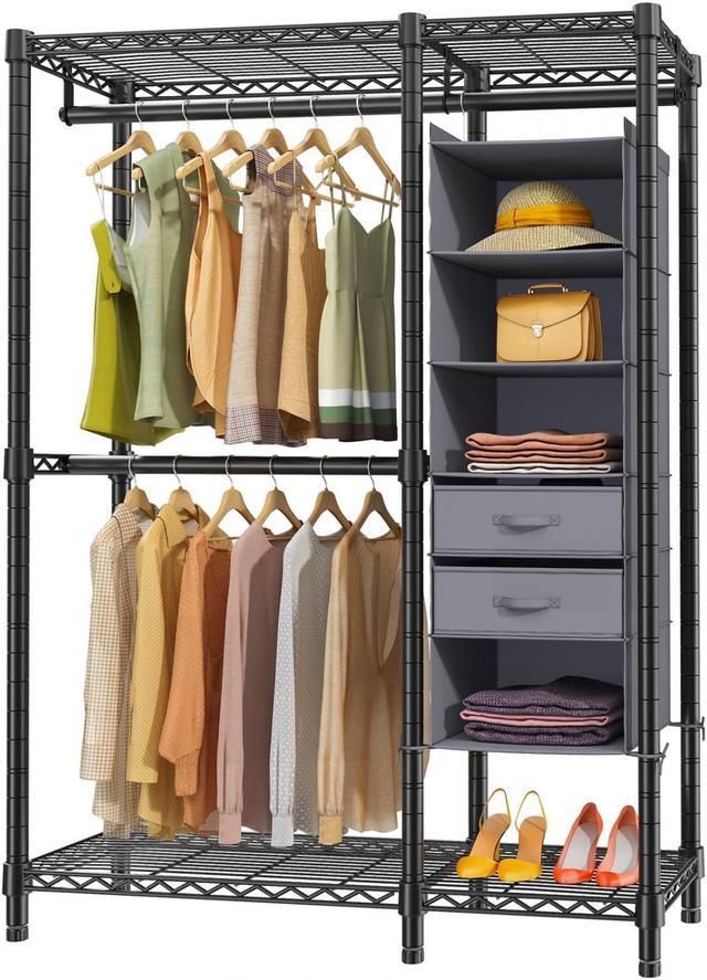 Vipek V2e Wire Garment Rack Heavy Duty Clothes Rack With 6 Shelf Hanging  Closet Organizer & 2 Drawers, Freestanding Wardrobe Closet Metal Clothing  Rack For Hanging Clothes, Max Load 550lbs, Black – Newegg Intended For Favorite Wire Garment Rack Wardrobes (Photo 9 of 10)