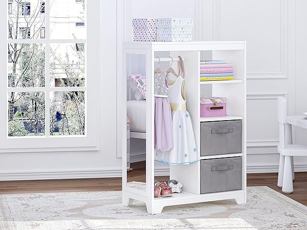 Wardrobes With 2 Bins Pertaining To Most Recently Released Amazon: Utex Kids Dress Up Storage With Mirror, Kids Armoire Dresser  With 2 Storage Bins And Open Hanging, Costume Closet Wardrobe For Kids,  Pretend Storage Closet Armoire Dresser For Bedroom, Kids Room : (View 7 of 10)