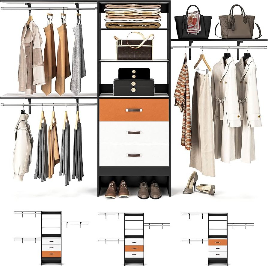 Wardrobes With 3 Shelving Towers For Well Liked Amazon: Armocity 2 Pack 96 Inches Closet System, 8ft Walk In Closet  Organizer With 3 Shelving Towers, Heavy Duty Clothes Rack With 3 Drawers,  Built In Garment Rack, 96" L X 16" W (Photo 6 of 10)