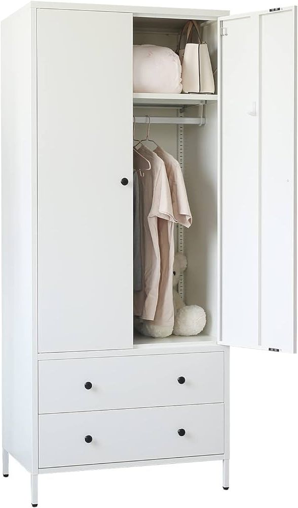Wardrobes With Two Drawers For Well Known Amazon: Besfur Wardrobe Closet, Metal Armoires And Wardrobes With Two  Drawers, Adjustable Hanging Rod, 20" D* (View 3 of 10)