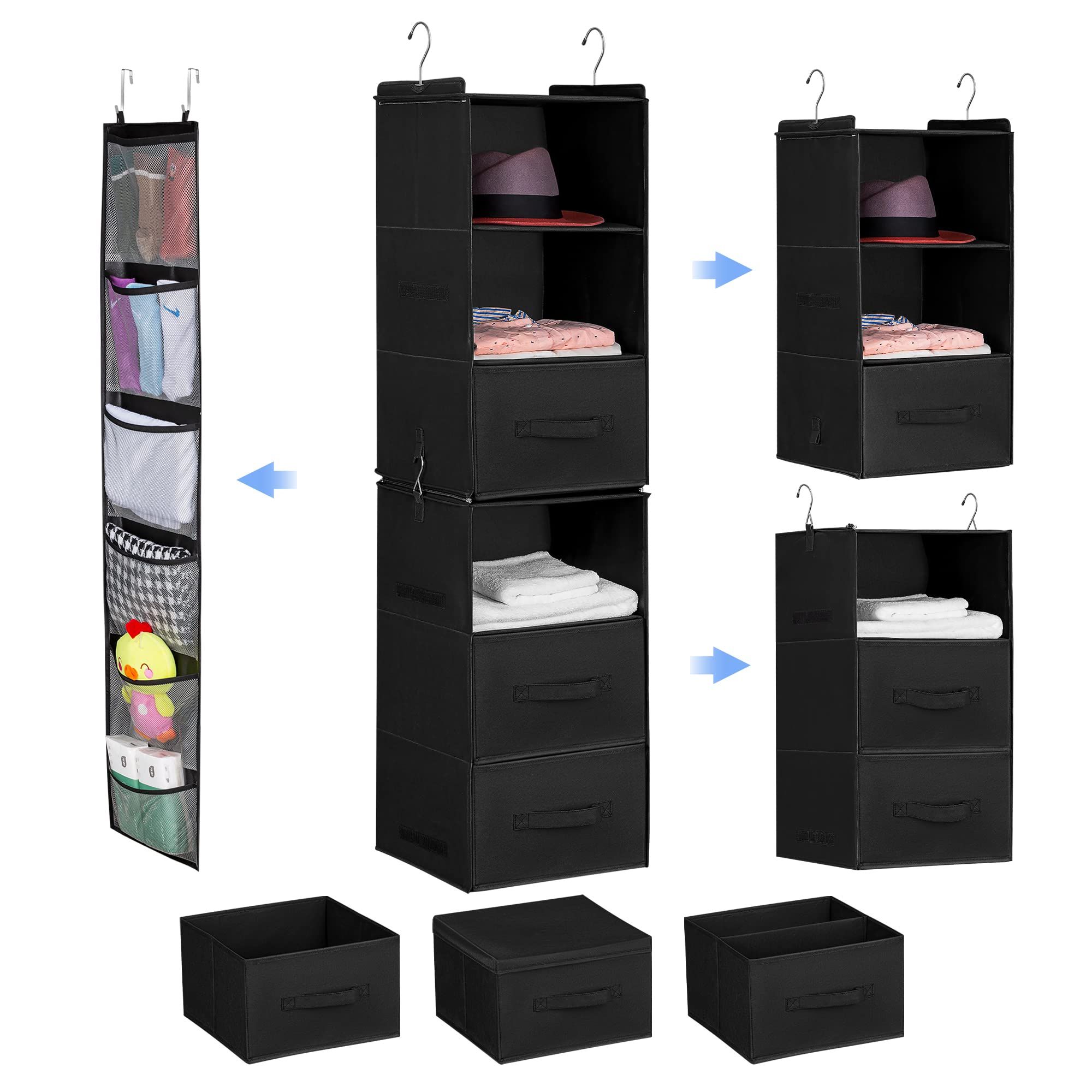 Well Known 2 Separable Wardrobes In Amazon: Elviros 6 Shelf Hanging Closet Organizer With 3 Drawers, 2  Separable 3 Shelf Hanging Shelves, Foldable Closet Organizers And Storage  For Bedroom Wardrobe Nursery Clothes Rack(black) : Home & Kitchen (View 7 of 10)