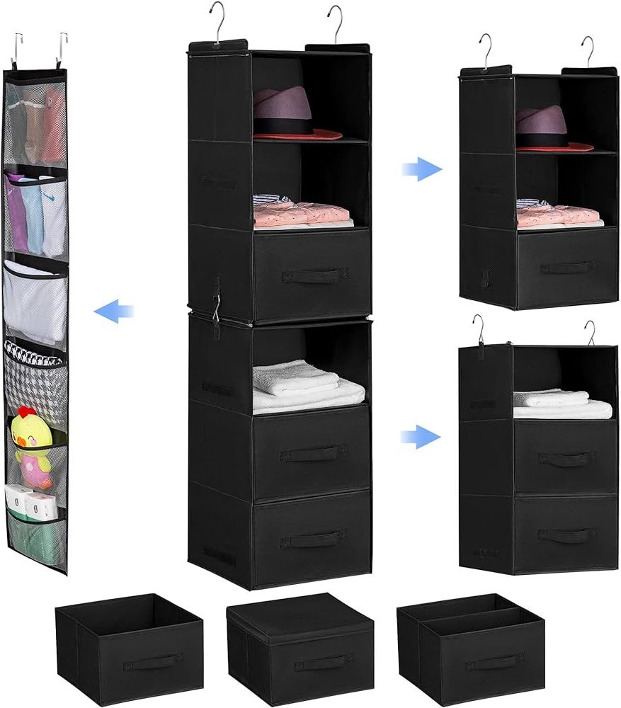 Well Known 2 Separable Wardrobes With Regard To Amazon: Elviros 6 Shelf Hanging Closet Organizer With 3 Drawers, 2  Separable 3 Shelf Hanging Shelves, Foldable Closet Organizers And Storage  For Bedroom Wardrobe Nursery Clothes Rack(black) : Home & Kitchen (Photo 5 of 10)