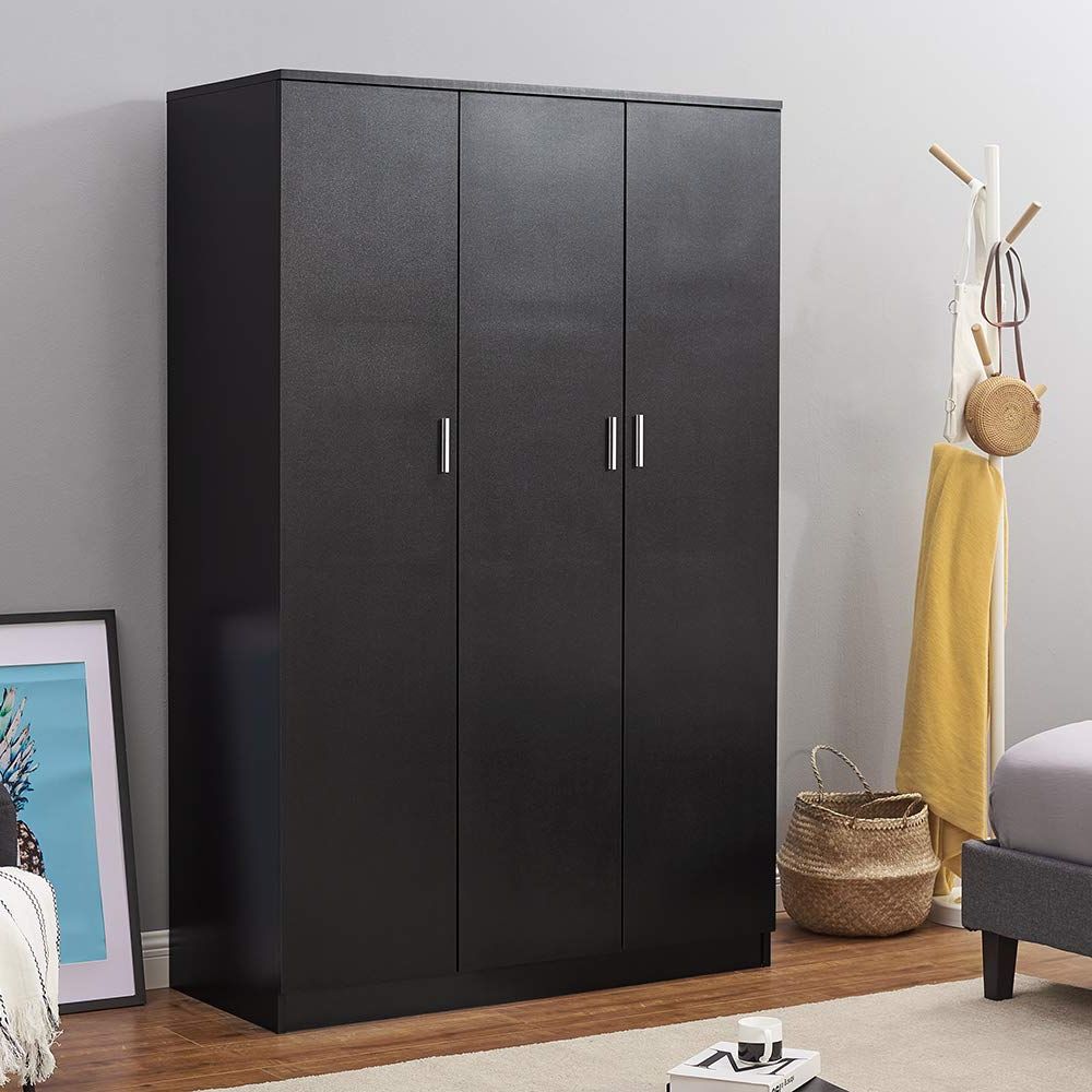 Wooden 3 Doors Wardrobes With Hanging Rail And Storage Shelves Modern Large Clothes  Cupboards Unit For Bedroom Furniture : Amazon.co.uk: Home & Kitchen For Well Known Wardrobes With 3 Hanging Rod (Photo 5 of 10)