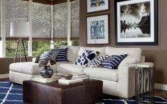 Navy Blue and White Striped Ottomans